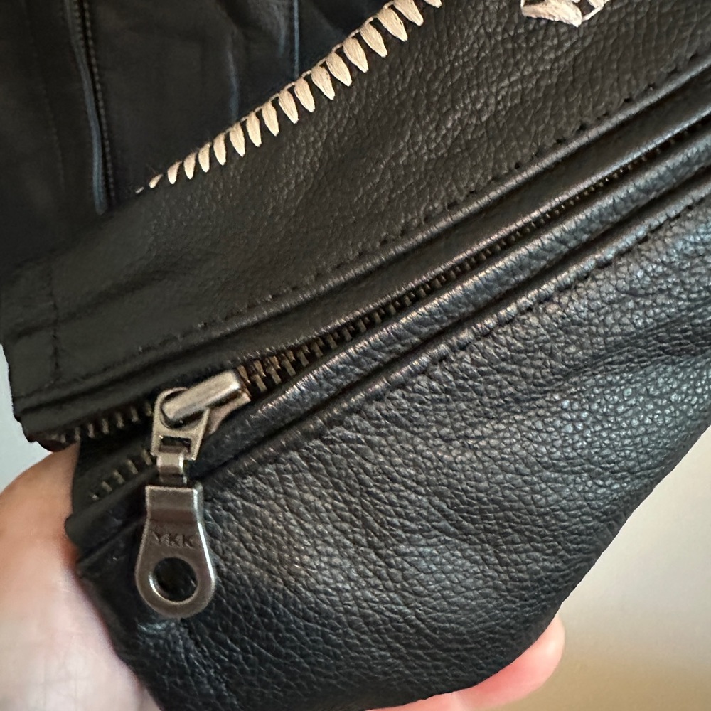 Pure Victory Black Leather Jacket with White embroidered Detailing - Picture 6 of 16